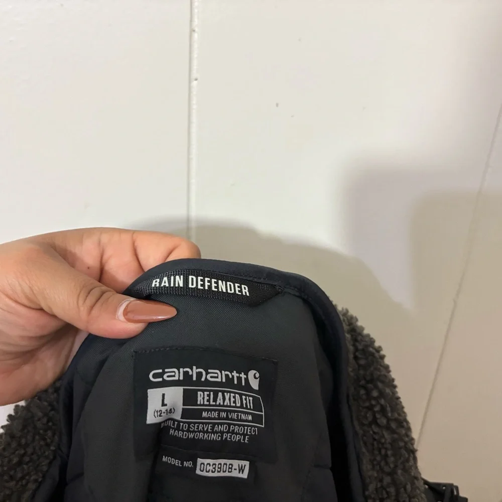 Carhartt Rain Defender Utility Coat Black Hooded Jacket Womens L Relaxed Fit - Picture 14 of 14